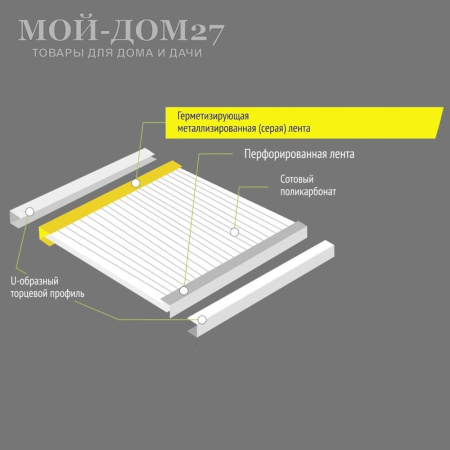 Перфорированная (антипыльная) лента 12 метров | Мой-Дом27 Перфорированная (антипыльная) лента 12 метров | Мой-Дом27 | Лента применяется для защиты открытых ячеек сотового поликарбоната от попадания внутрь жидкость, пыль и грязь.<br>
 Перфорированная структура позволяет выводить конденсат, который образуется при изменении температуры из молекулярной влаги<br>
 проходить не могут.<br>