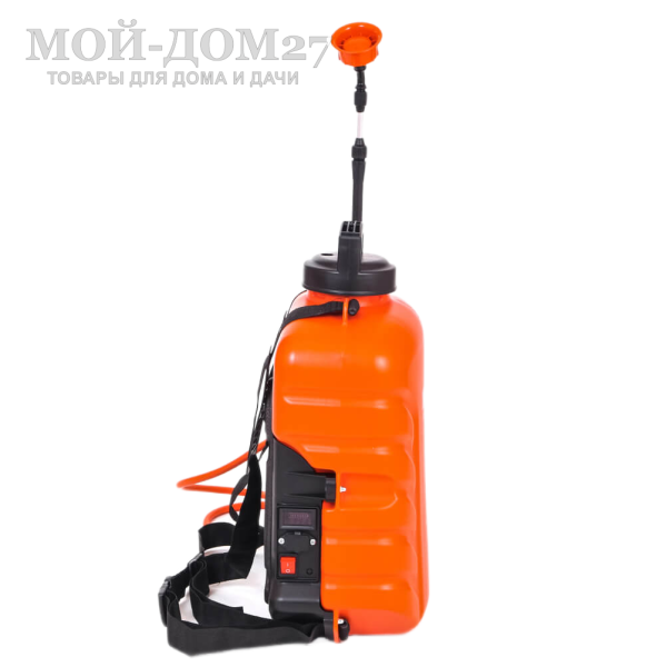 Аккумуляторный ранцевый опрыскиватель 16 л. ЖУК | Мой-Дом27 | Объем бака: 16 л.<br>
 Среднее время непрерывной работы: до 4 ч непрерывной работы<br>
 Удлиненный шланг брандспойта опрыскивателя - 1.5 метра<br>
 Дальность разбрызгивания: 0,5-2,5 м.<br>
 Максимальное давление: 5,5 бар<br>
 Максимальный расход жидкости: 3,1 л/мин<br>
 Тип АКБ: кислотно-свинцовый<br>